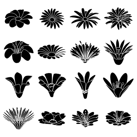 Detailed flower icons set, simple styleのイラスト素材