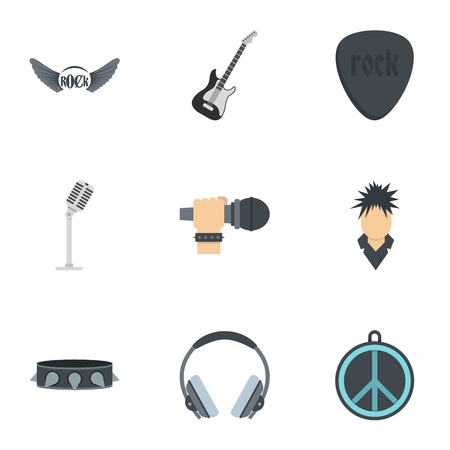 Rock music icon set, flat styleのイラスト素材