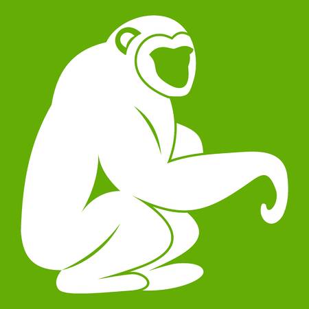 Monkey sitting icon white isolated on green illustrationのイラスト素材