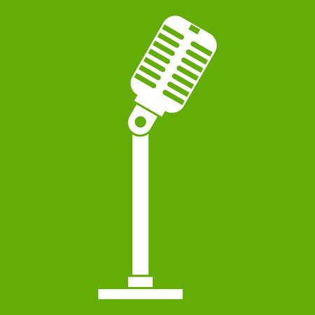 Microphone icon white isolated on green background. Vector illustrationのイラスト素材