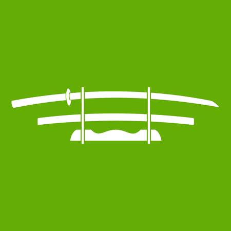 Katana, Japanese sword icon white isolated on green background. Vector illustrationのイラスト素材