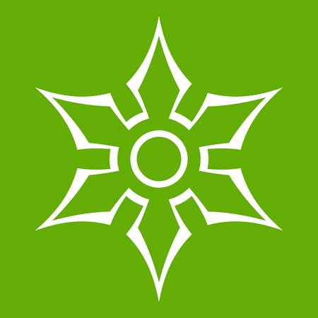 Ninja shuriken star weapon icon white isolated on green background. Vector illustrationのイラスト素材