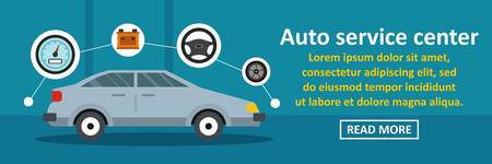 Auto service center banner horizontal concept. Flat illustration of auto service center banner horizontal vector concept for webのイラスト素材