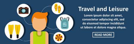 Travel and leisure banner horizontal concept. Flat illustration of travel and leisure banner horizontal vector concept for webのイラスト素材