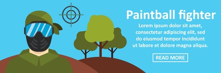Paintball fighter banner horizontal concept. Flat illustration of paintball fighter banner horizontal vector concept for webのイラスト素材