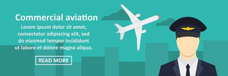 Commercial aviation banner horizontal concept. Flat illustration of commercial aviation banner horizontal vector concept for webのイラスト素材