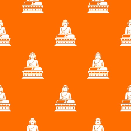 Buddha statue pattern repeat seamless in orange color for any design. Vector geometric illustrationのイラスト素材