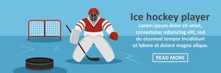 Ice hockey player banner horizontal concept. Flat illustration of ice hockey player banner horizontal vector concept for webのイラスト素材