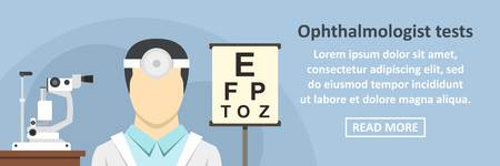 Ophthalmologist tests banner horizontal concept. Flat illustration of ophthalmologist tests banner horizontal vector concept for webのイラスト素材
