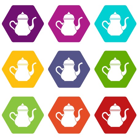 Traditional Turkish teapot icon set many color hexahedron isolated on white vector illustrationのイラスト素材