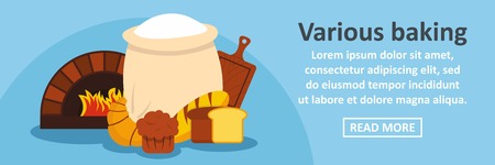 Various baking banner horizontal concept. Flat illustration of name various baking horizontal vector concept for webのイラスト素材