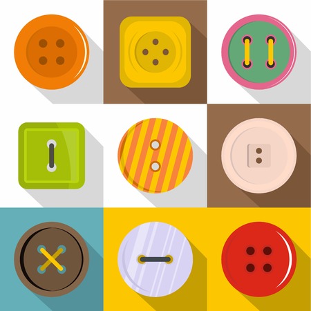 Button icons set. Flat set of 9 button vector icons for web with long shadowのイラスト素材