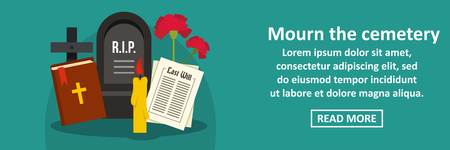 Mourn the cemetery banner horizontal concept. Flat illustration of mourn the cemeterybanner horizontal vector concept for webのイラスト素材