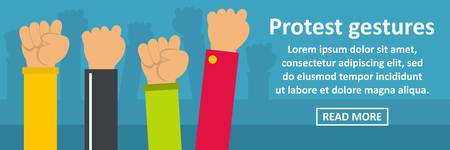 Protest gestures banner horizontal concept. Flat illustration of protest gestures banner horizontal vector concept for webのイラスト素材