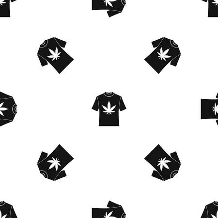 T-shirt with print of cannabis pattern seamless blackのイラスト素材