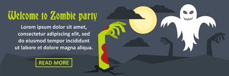 Welcome to zombie party banner horizontal concept. Flat illustration of welcome to zombie party banner horizontal vector concept for webのイラスト素材