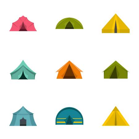 Tent icon set. Flat set of 9 tent vector icons for web isolated on white backgroundのイラスト素材
