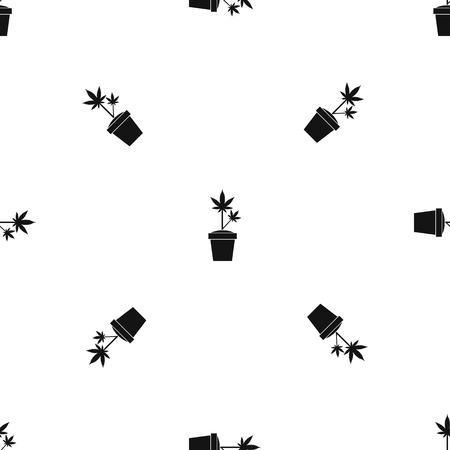 Hemp in pot pattern repeat seamless in black color for any design. Vector geometric illustrationのイラスト素材