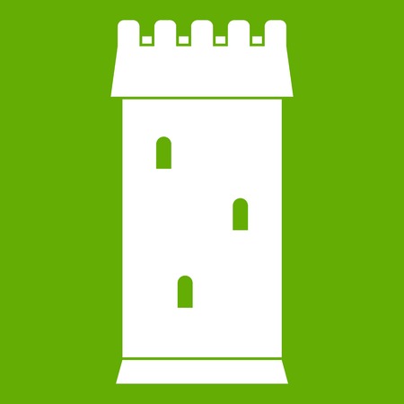 Fortress tower icon white isolated on green background. Vector illustrationのイラスト素材