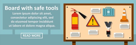 Board with safe tools banner horizontal concept. Flat illustration of board with safe tools banner horizontal vector concept for webのイラスト素材