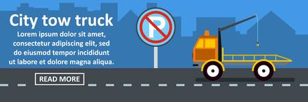 City tow truck banner horizontal concept. Flat illustration of city tow truck banner horizontal vector concept for webのイラスト素材