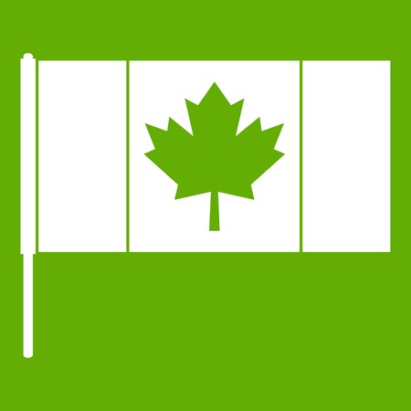 Canada flag with flagpole icon white isolated on green background. Vector illustrationのイラスト素材