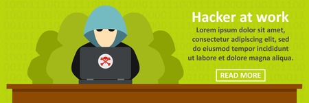 Hacker at work banner horizontal concept. Flat illustration of hacker at work banner horizontal vector concept for webのイラスト素材