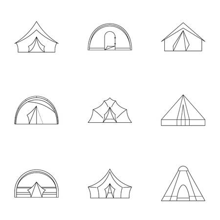 Travel tent icon set, outline styleのイラスト素材