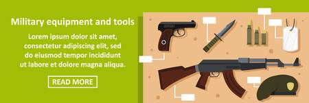 Military equipment and tools banner horizontal concept