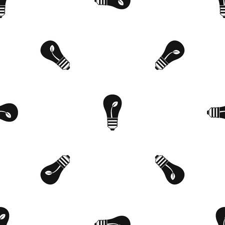 Ecology idea bulb with plant pattern seamless blackのイラスト素材