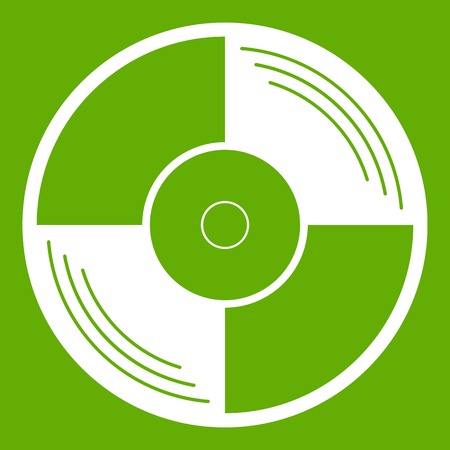 Vinyl record icon white isolated on green background. Vector illustrationのイラスト素材