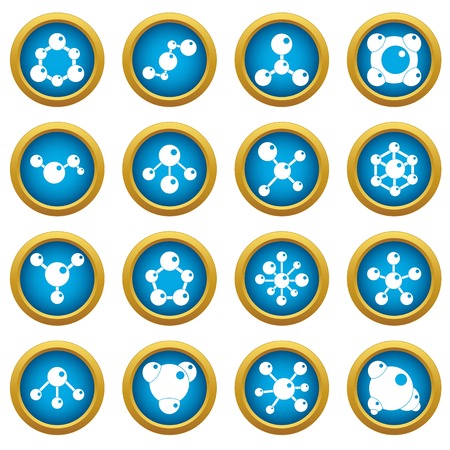 Molecule icons blue circle set isolated on white for digital marketingのイラスト素材