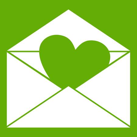 Envelope with Valentine heart icon white isolated on green background. Vector illustrationのイラスト素材
