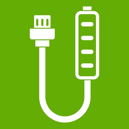 Charger icon white isolated on green background. Vector illustrationのイラスト素材