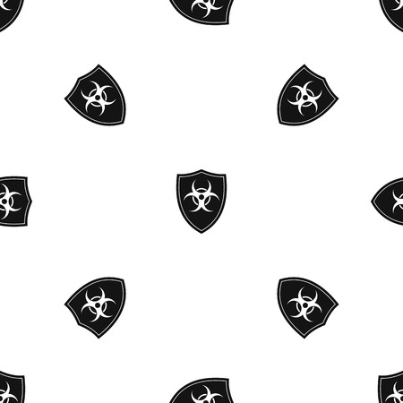 Shield with a biohazard sign pattern repeat seamless in black color for any design. Vector geometric illustrationのイラスト素材