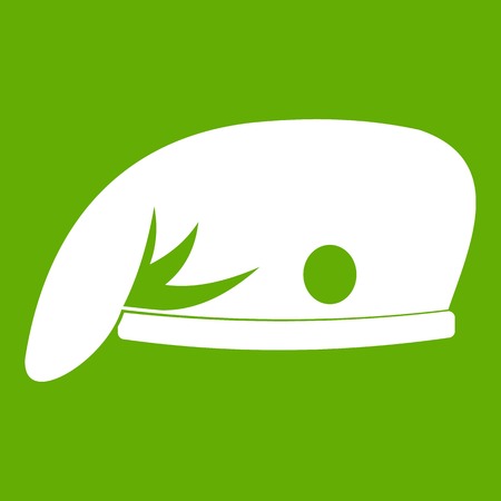 Military cap icon white isolated on green background. Vector illustrationのイラスト素材