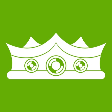 King crown icon white isolated on green background. Vector illustrationのイラスト素材