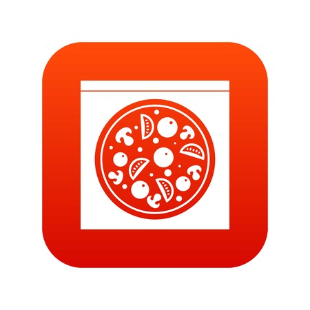 Pizza with salami, mushrooms, tomatoes icon digital redのイラスト素材