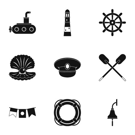 Sea adventure icons set, simple styleのイラスト素材