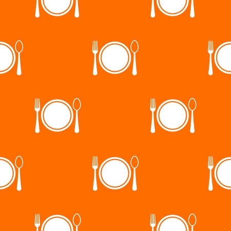 Place setting with plate,spoon and fork pattern repeat seamless in orange color for any design. Vector geometric illustrationのイラスト素材