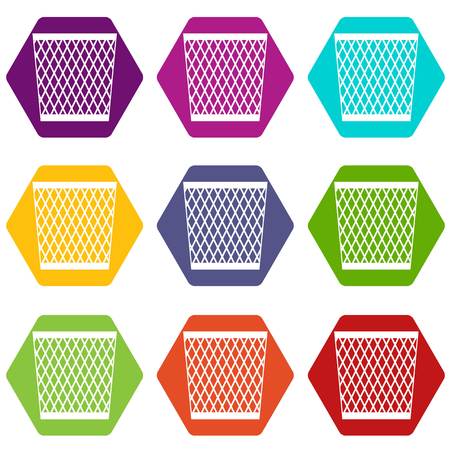 Trash can icon set many color hexahedron isolated on white vector illustrationのイラスト素材