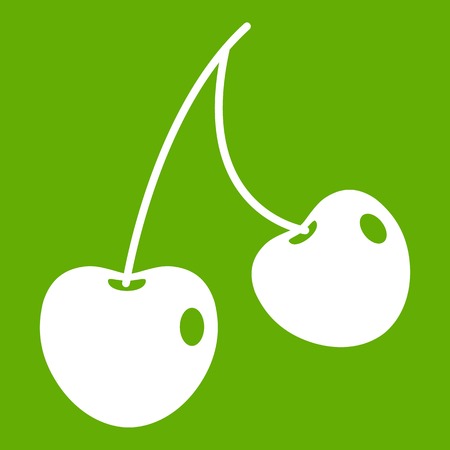 Two cherry berries icon white isolated on green background. Vector illustrationのイラスト素材