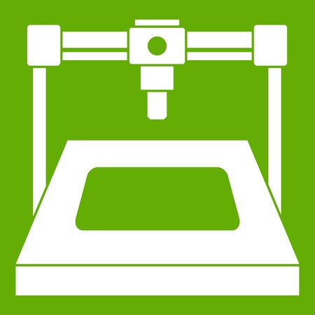 3D printer icon white isolated on green background. Vector illustrationのイラスト素材
