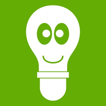 Smiling light bulb with eyes icon white isolated on green background. Vector illustrationのイラスト素材