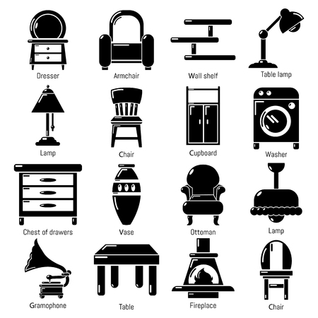 Interior furniture icons set, simple styleのイラスト素材