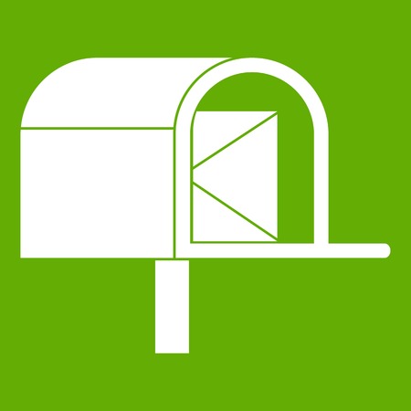 Mailbox icon white isolated on green background. Vector illustrationのイラスト素材