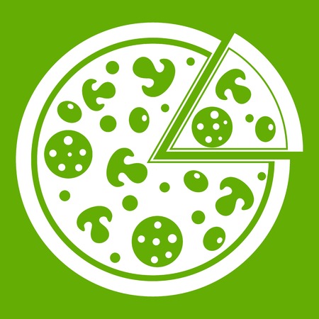 Delicious italian pizza lifted slice one icon greenのイラスト素材