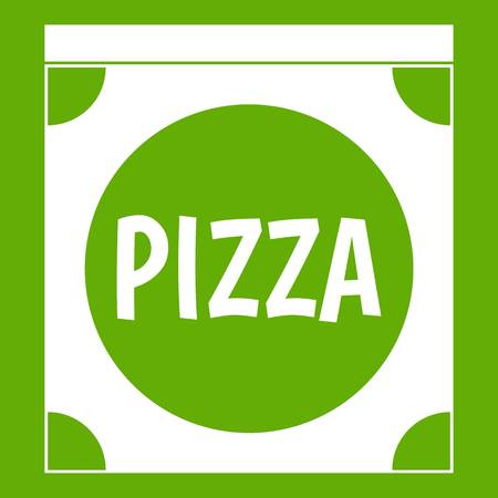 Pizza box cover icon white isolated on green background. Vector illustrationのイラスト素材