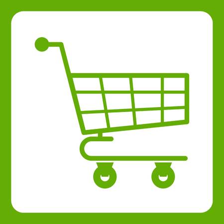Shopping cart icon white isolated on green background. Vector illustrationのイラスト素材