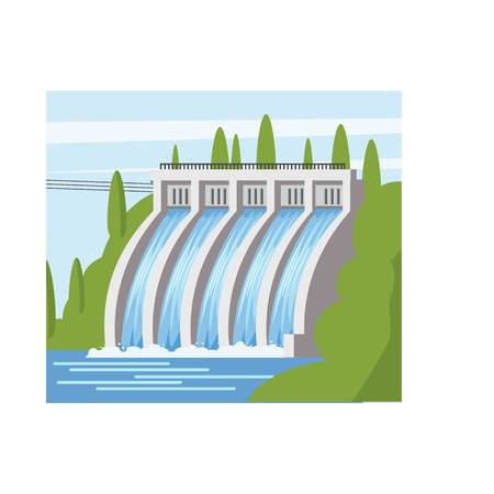 Hydroelectric power station icon. Cartoon illustration of hydroelectric power station vector icon for webのイラスト素材